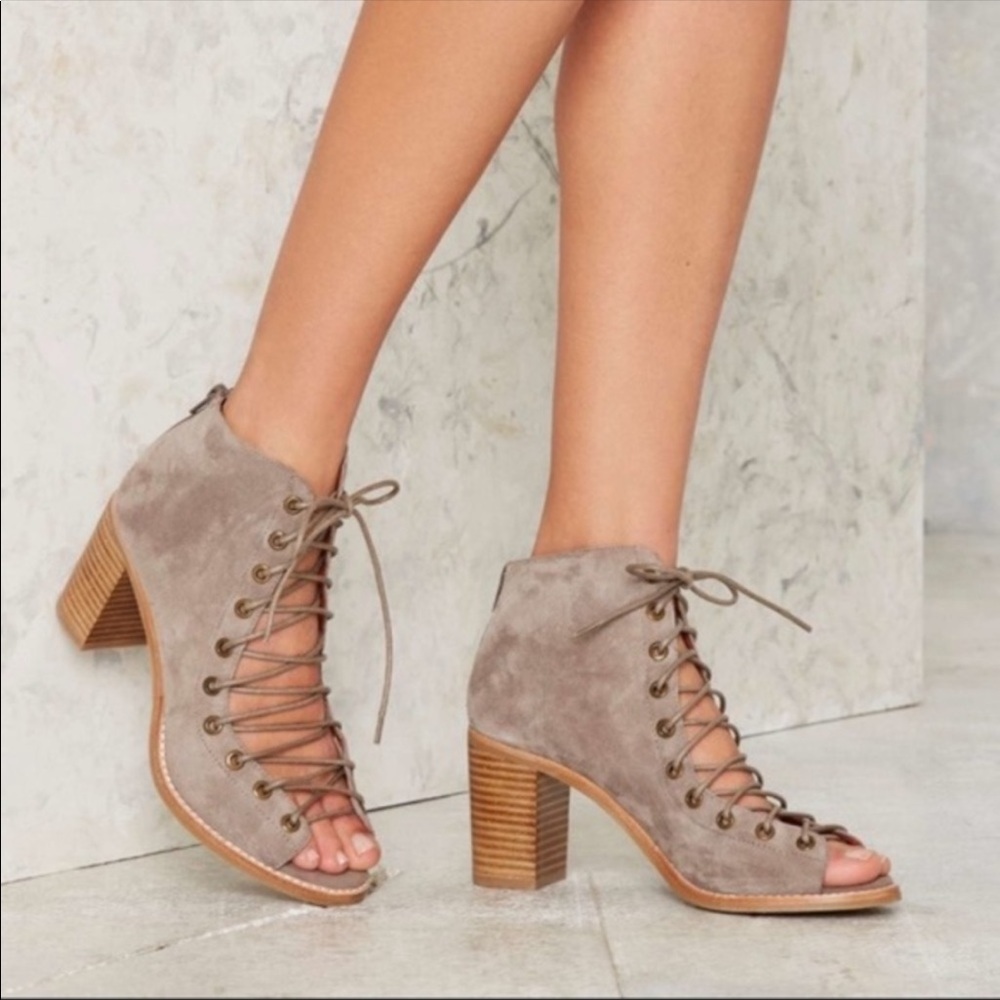 Jeffrey Campbell Cors Lace Up Heel in Taupe